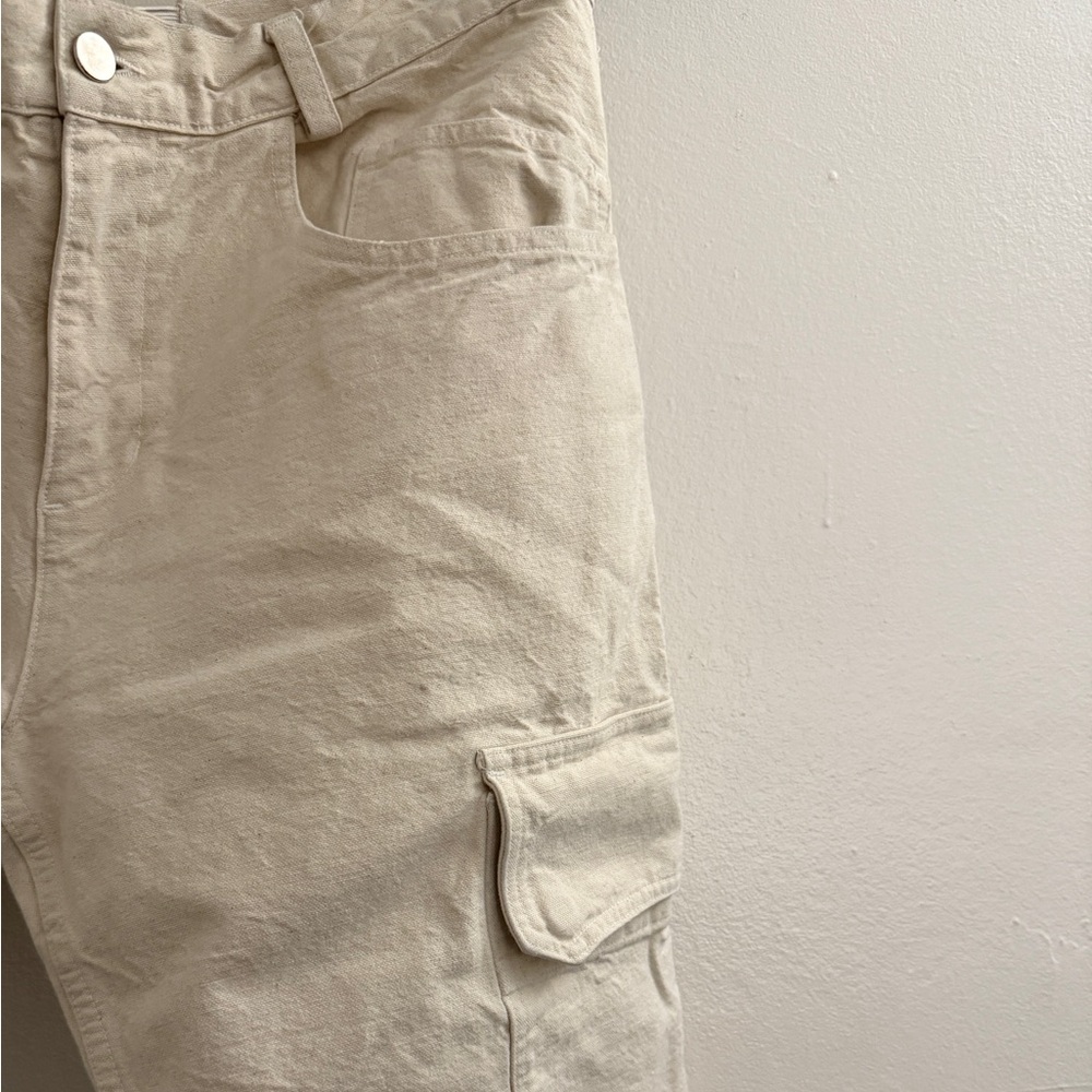 Madhappy Men’s Casual Cargo Pants in Cream Beige Size M 32x30 Adjustable Stretch